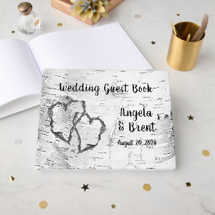 Carved Hearts Birch Tree Bark Guest Book