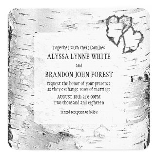 Carved Hearts Birch Tree Bark Wedding Invite