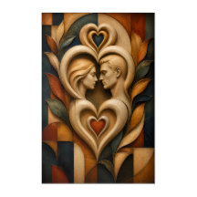 Carved Hearts Lovers Portrait Acrylic Poster