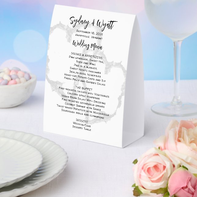Carved Hearts Standing Wedding Menu Paper Table Tent (Insitu(Wedding))