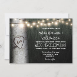 Carved Initials Birch Tree Wedding Invitations | Zazzle