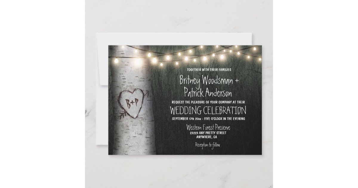 Carved Initials Birch Tree Wedding Invitations | Zazzle