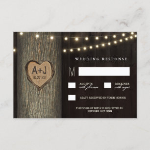 Carved Initials Old Oak Tree Wedding RSVP Cards
