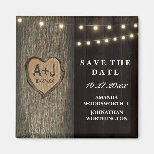 Carved Initials Old Oak Tree Wedding Save The Date Magnet