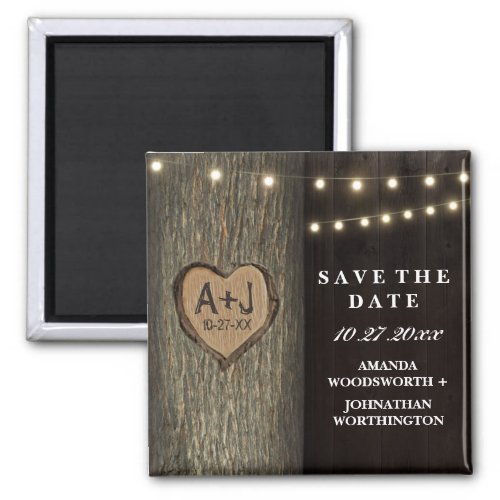 Carved Initials Old Oak Tree Wedding Save The Date Magnet