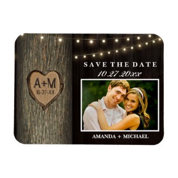 Carved Initials Old Oak Tree Wedding Save The Date Magnet by RusticWeddings at Zazzle