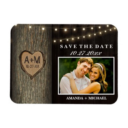 Carved Initials Old Oak Tree Wedding Save The Date Magnet