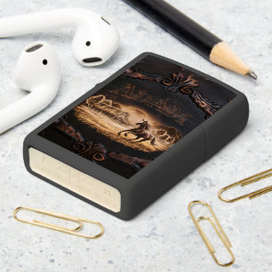 Carved Leather Horse Scene Zippo Lighter