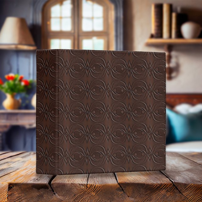 Carved Leather Look Brown Seamless Pattern 3 Ring Binder (Creator Uploaded)