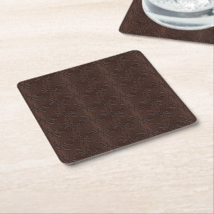 Carved Leather Look Brown Seamless Pattern Square Paper Coaster