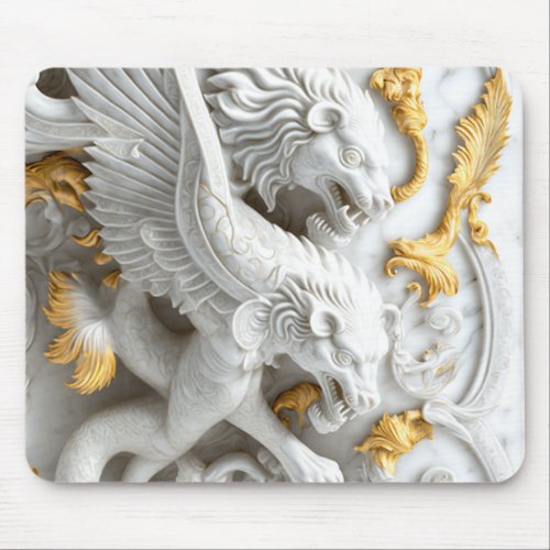 Carved Lion Carrera Marble Mouse Pad