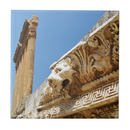 Carved Lions Head At Baalbek Ceramic Tile