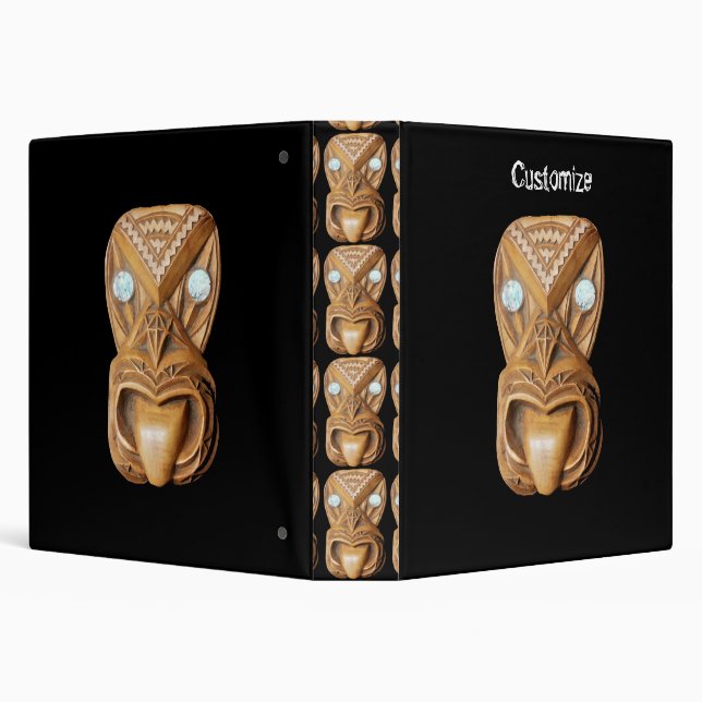 Carved Maori Tiki Face Thunder_Cove 3 Ring Binder (Background)
