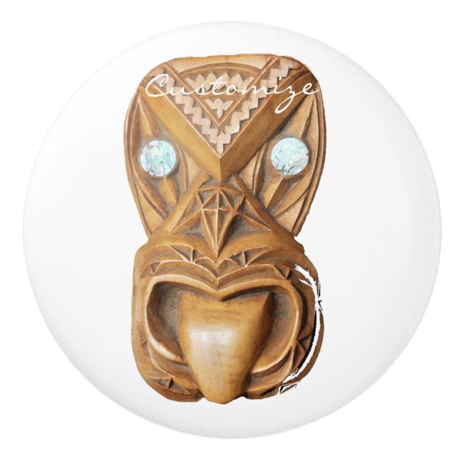 Carved Maori Tiki Face Thunder_Cove Ceramic Knob (Front)