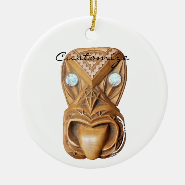 Carved Maori Tiki Face Thunder_Cove Ceramic Ornament (Front)