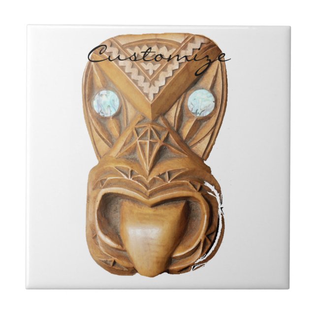 Carved Maori Tiki Face Thunder_Cove Ceramic Tile (Front)