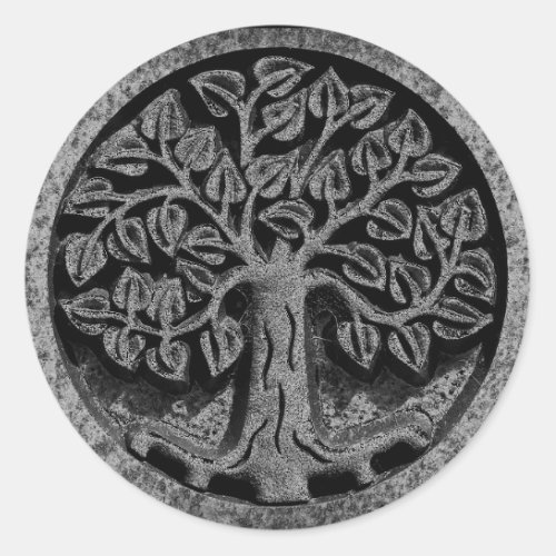 Carved Marble Stone Tree of Life Circle Stickers