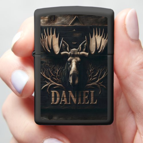 Carved Moose Head Sign Zippo Lighter