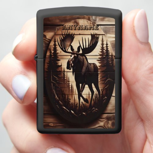 Carved Moose In The Woods Zippo Lighter