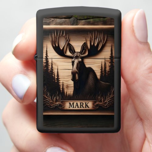 Carved Moose Portrait Zippo Lighter