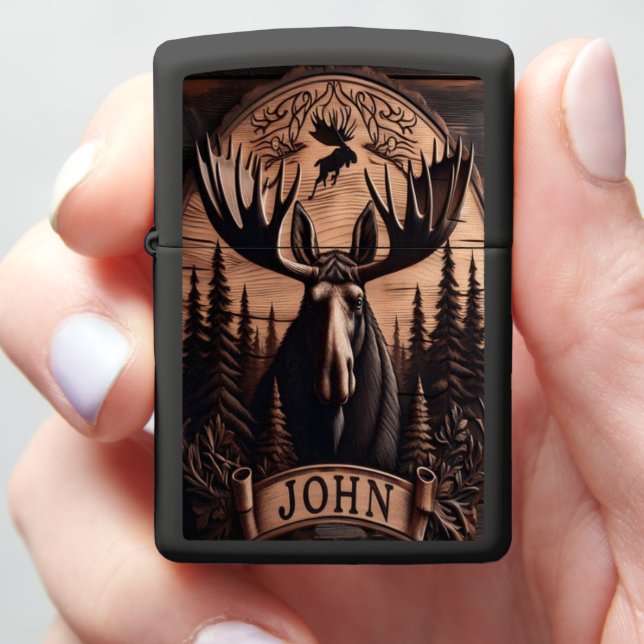 Carved Moose Wall Décor Zippo Lighter (In Hand)