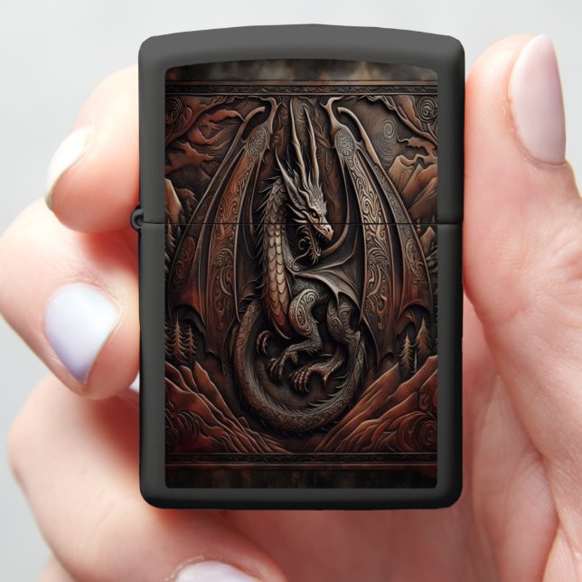 Carved Mountain Dragon Zippo Lighter (In Hand)
