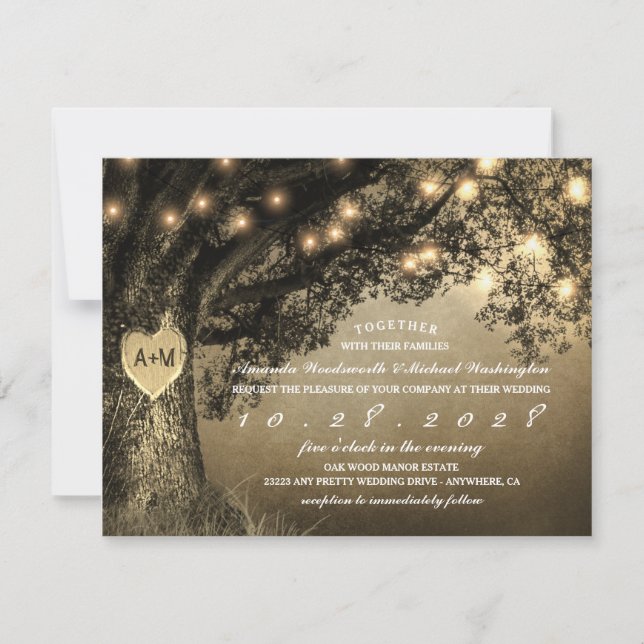 Carved Oak Tree Vintage Rustic Wedding Invitations (Front)