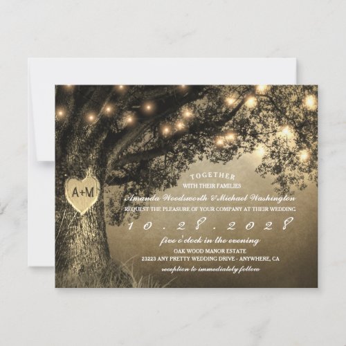 Carved Oak Tree Vintage Rustic Wedding Invitations