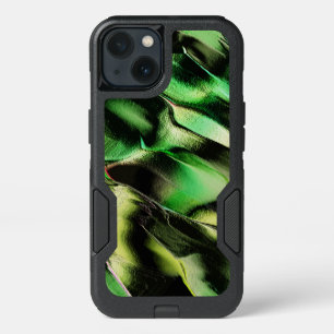 Carved of matte metal, in green and cream tone iPhone 13 case