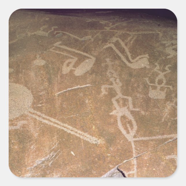Carved petroglyph depicting figures square sticker (Front)