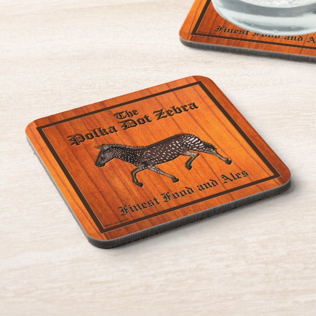 Carved Polka Dot Zebra English Pub Beverage Coaster (Left Side)