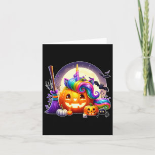 Carved Pumpkin As Unicorn Face Halloween Matching Card