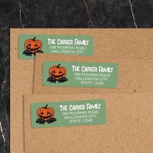 Carved Pumpkin Black Bow-Tie Green Halloween Label