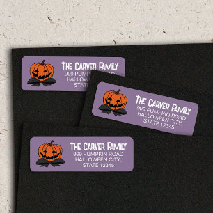Carved Pumpkin Black Bow-Tie Purple Halloween Label
