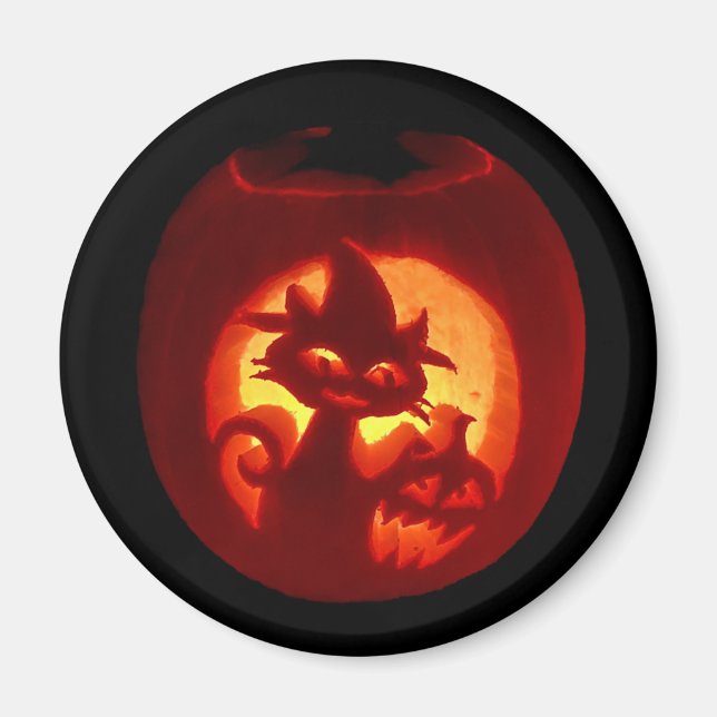 Carved Pumpkin Cat Halloween Magnet (Front)