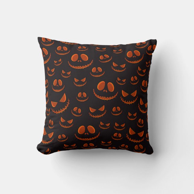 Carved Pumpkin Eyes and Evil Smile - Halloween Throw Pillow (Front)
