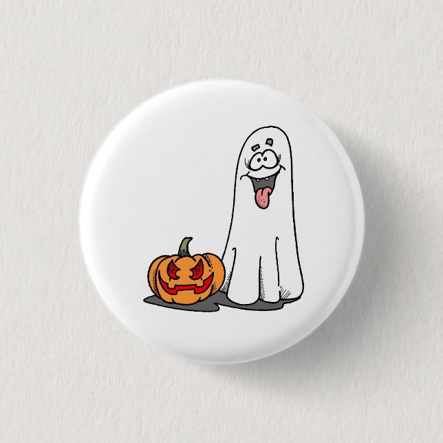 Carved Pumpkin Silly Ghost Jack O'Lantern Button (Front)