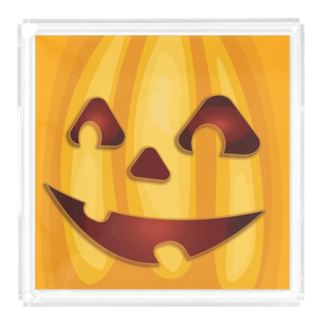 Carved pumpkin smiling Halloween design Acrylic Tray (Front)