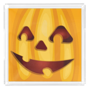 Carved pumpkin smiling Halloween design Acrylic Tray