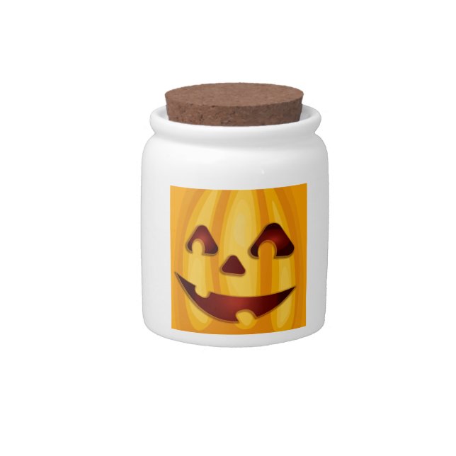 Carved pumpkin smiling Halloween design Candy Jar (Front)