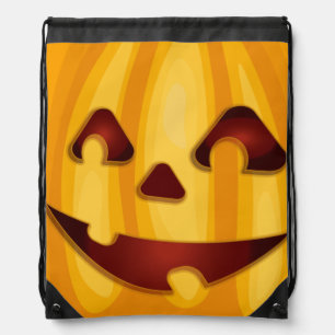 Carved pumpkin smiling Halloween design Drawstring Bag
