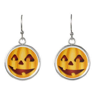 Carved pumpkin smiling Halloween design Earrings