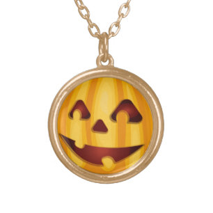 Carved pumpkin smiling Halloween design Gold Plated Necklace