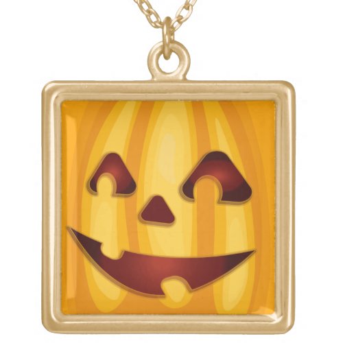 Carved pumpkin smiling Halloween design Gold Plated Necklace