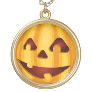Carved pumpkin smiling Halloween design Gold Plated Necklace