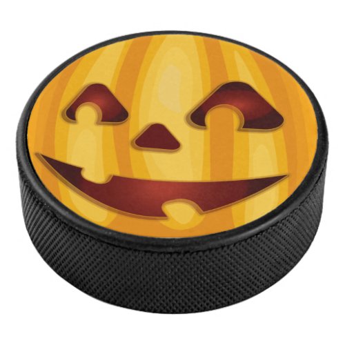 Carved pumpkin smiling Halloween design Hockey Puck