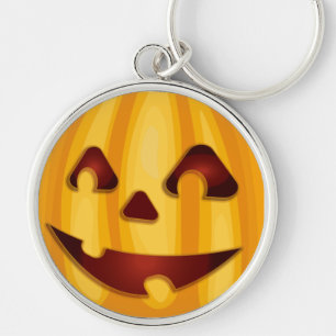 Carved pumpkin smiling Halloween design Keychain