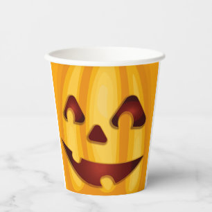 Carved pumpkin smiling Halloween design Paper Cups