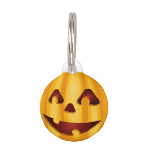 Carved pumpkin smiling Halloween design Pet ID Tag