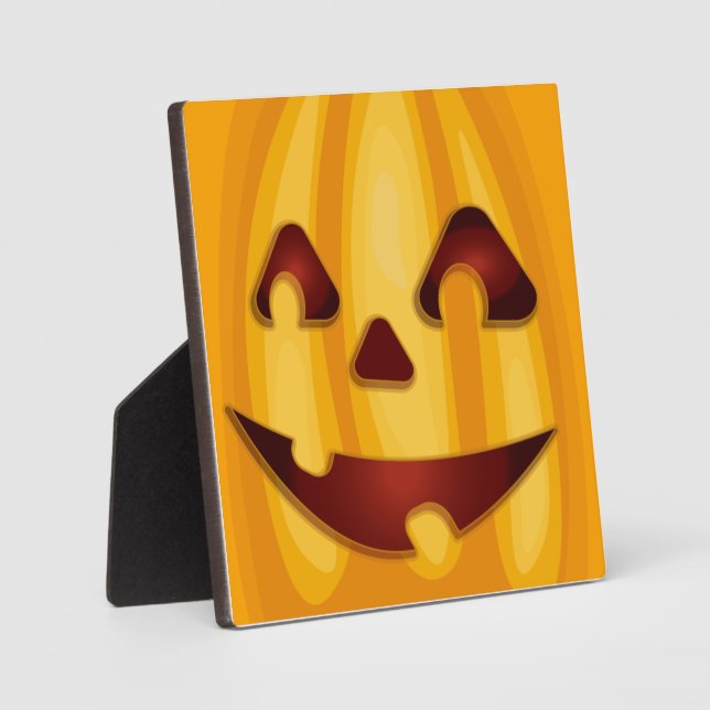 Carved pumpkin smiling Halloween design Plaque (Front)